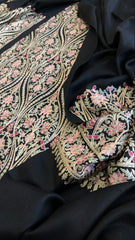 Black Winter Suit Set with Aari Work in Pashmina Wool