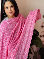 Pink Lucknowi Handwork Dupatta in Pure Georgette