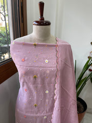 Mauve Suit Set with Thread Embroidery in Pure Mul