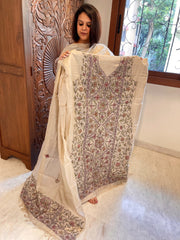 Lite Pinkish Brown Suit Set with Kantha Handwork in Pure Tussar Silk