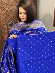 Blue Designer Handwoven Kadwa Banarasi Suit Set in Pure Silk