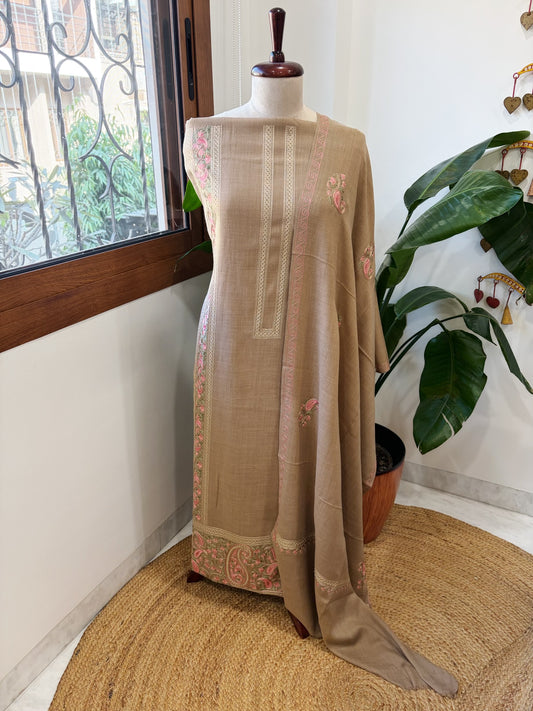 Dark Toosh Winter Suit Set with Aari Work in Pashmina Wool