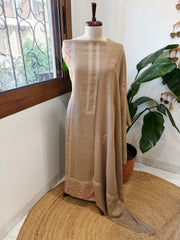 Dark Toosh Winter Suit Set with Aari Work in Pashmina Wool