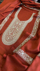 Rust Winter Suit Set with Aari Work in Pashmina Wool