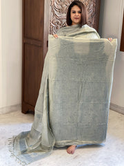 Greenish grey Suit Set with Lucknowi Handwork in Pure Tussar Silk