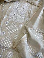 Gold Suit Set with Lucknowi Handwork in Tissue Chanderi