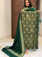 Green Designer Handwoven Kadwa Banarasi Suit Set in Pure Silk