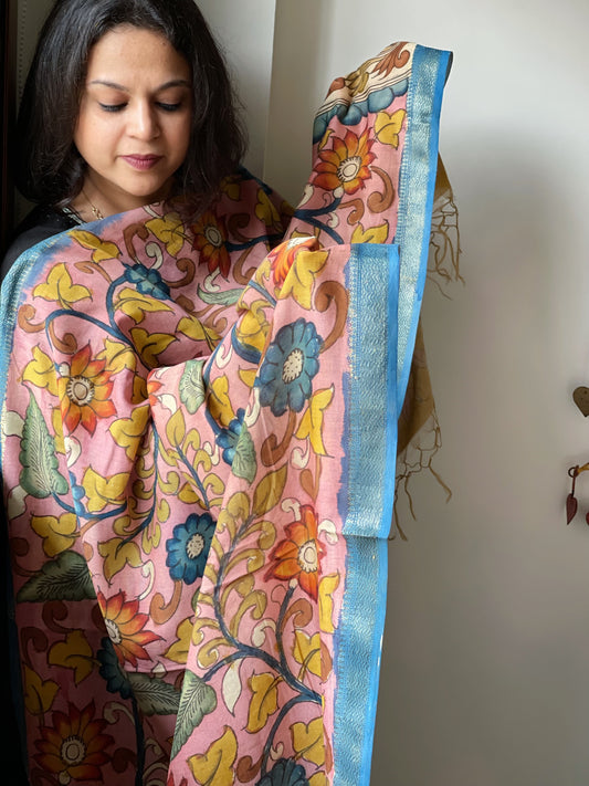 Handpainted Kalamkari Dupatta in Chanderi Silk