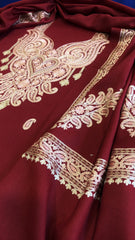 Crimson Red Winter Suit Set with Aari Work in Pashmina Wool