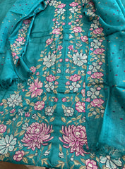 Firoza Suit Set with Cross-Stitch Embroidery in Pure Tussar Silk