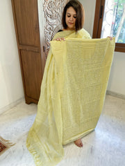 Yellow Suit Set with Lucknowi Handwork in Pure Tussar Silk