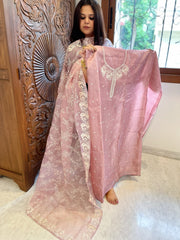 Mauve Suit Set with Thread Embroidery in Pure Tussar Silk