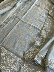 Dull Green Gota Applique Suit Set in Pure Mul Chanderi