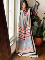 Beige Handblock printed dupatta in Mul Cotton