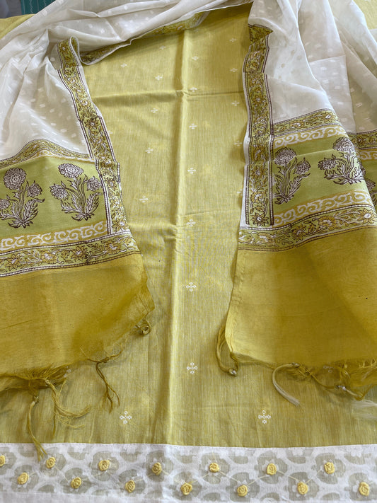 Lemon Yellow Handwoven Suit Sets in Pure Cotton