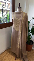 Gold Winter Suit Set with Aari Work in Pashmina Wool