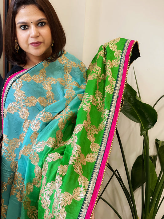 Turquoise, Green Chinon Dupatta with Gota Lace Work