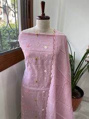 Mauve Suit Set with Thread Embroidery in Pure Mul