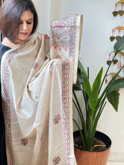 Handpainted Madhubani Dupatta in Pure Chanderi Silk
