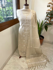Gold Suit Set with Lucknowi Handwork in Tissue Chanderi