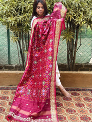 Pink Handwoven Ikat Patola with Gotapatti & Pearl Handwork dupatta in Pure Silk