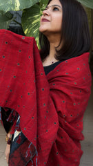 Maroon Ajrakh Handblock Printed Silk-Woollen Shawl