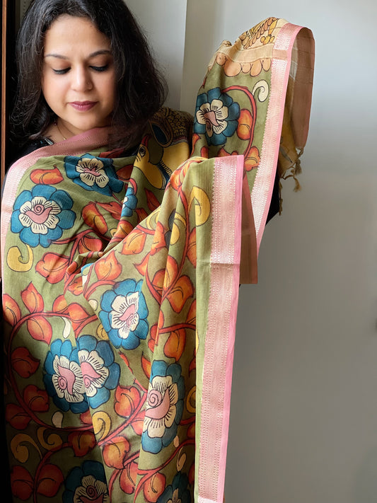 Handpainted Kalamkari Dupatta in Chanderi Silk