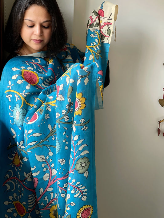 Handpainted Kalamkari Dupatta in Chennuri Silk