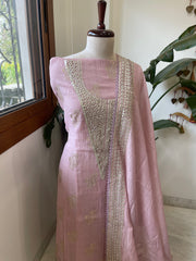 Purplish Pink Gota Applique Suit Set in Pure Mul Chanderi