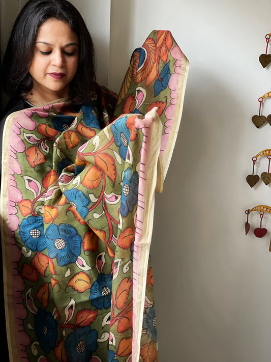 Handpainted Kalamkari Dupatta in Chanderi Silk