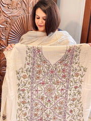 Lite Pinkish Brown Suit Set with Kantha Handwork in Pure Tussar Silk