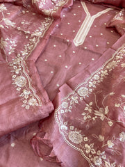 Suit Set with Thread Embroidery in Pure Tussar Silk