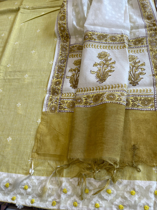 Lemon Yellow Handwoven Suit Sets in Pure Cotton