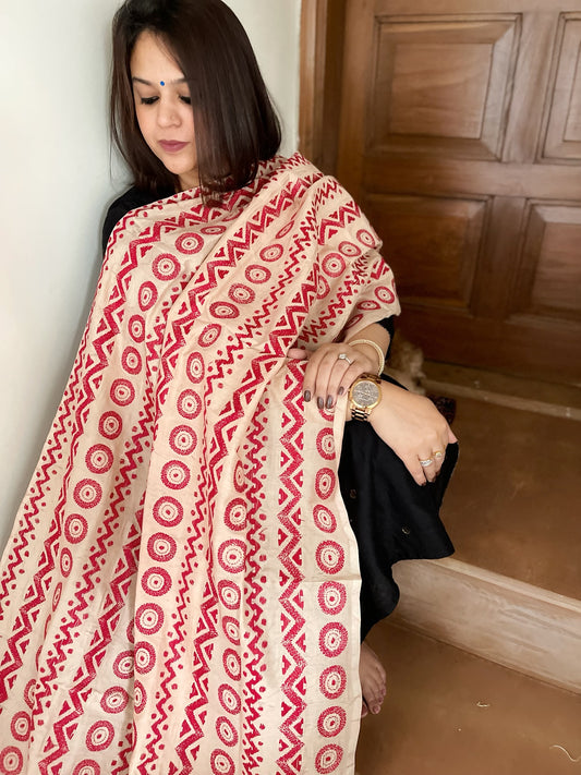 Skin Handmade Kantha Dupatta in Silk