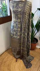 Kashish Suit Set with Ajrakh Handblock Print and Sequin Embroidery in Modal Silk