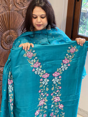 Firoza Suit Set with Cross-Stitch Embroidery in Pure Tussar Silk
