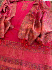 Pink Suit Set with Handwoven Kaani and Zari in Pure Silk