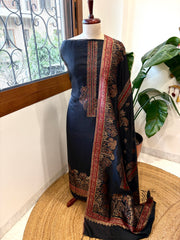 Black Suit Set with Handwoven Kaani and Zari in Pure Silk