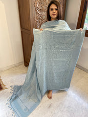 Powder blue Suit Set with Lucknowi Handwork in Pure Tussar Silk