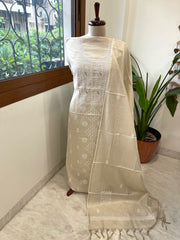 Gold Suit Set with Lucknowi Handwork in Tissue Chanderi