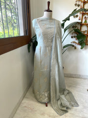 Dull Green Gota Applique Suit Set in Pure Mul Chanderi