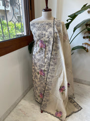 Suit Set with Thread Embroidery in Chanderi