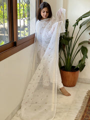 White Kota Cotton Dupatta with Thread Embroidery