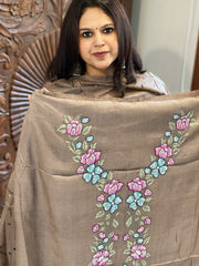 Golden Brown Suit Set with Cross-Stitch Embroidery in Pure Tussar Silk