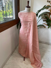 Peach Mul chanderi Suit Set With Knot & Sequin Handwork