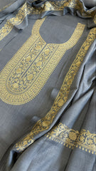 Powder Blue Winter Suit Set with Aari Work in Pashmina Wool