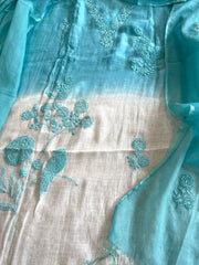 Suit Set with Thread Embroidery in Mul Chanderi