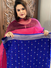 Royal Blue Handwoven Kadwa Banarasi with Hand Bandhani Suit Set in Pure Silk