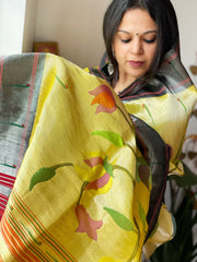 Yellowish Gold Handwoven Zari Jaal Paithani Dupatta in Pure Silk