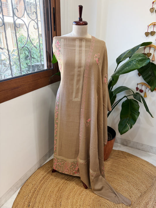 Dark Toosh Winter Suit Set with Aari Work in Pashmina Wool